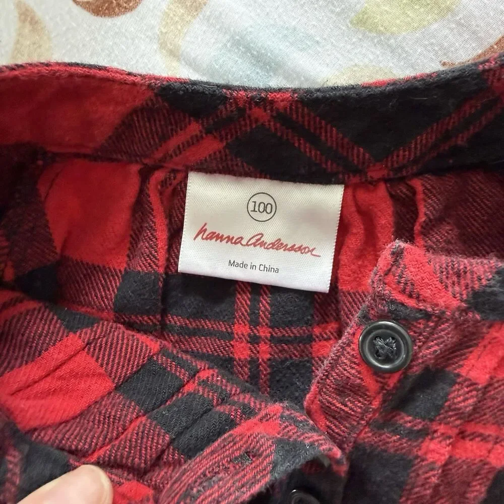 Hanna Andersson Dress Buffalo Check Red Black Plaid Flannel Ruffle Hem 100/4T